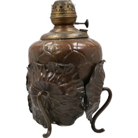 Unusual 19th C. Bronze Lily Pad Art Nouveau Oil Lamp Base 15 inches height, good patina