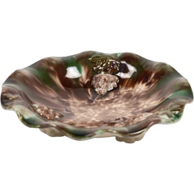 Antique Majolica Grapes in Relief Center Bowl 10.5 inches diameter