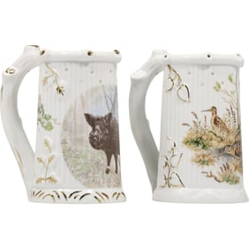 [2] Hugo Schmidt Germany Porcelain Steins Wild Boar and Grouse Birds