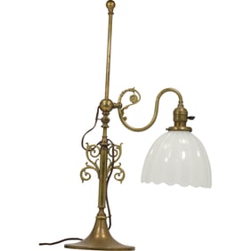 Victorian Brass Adjustable Table Lamp with Glass Bell Shade 25 inches height