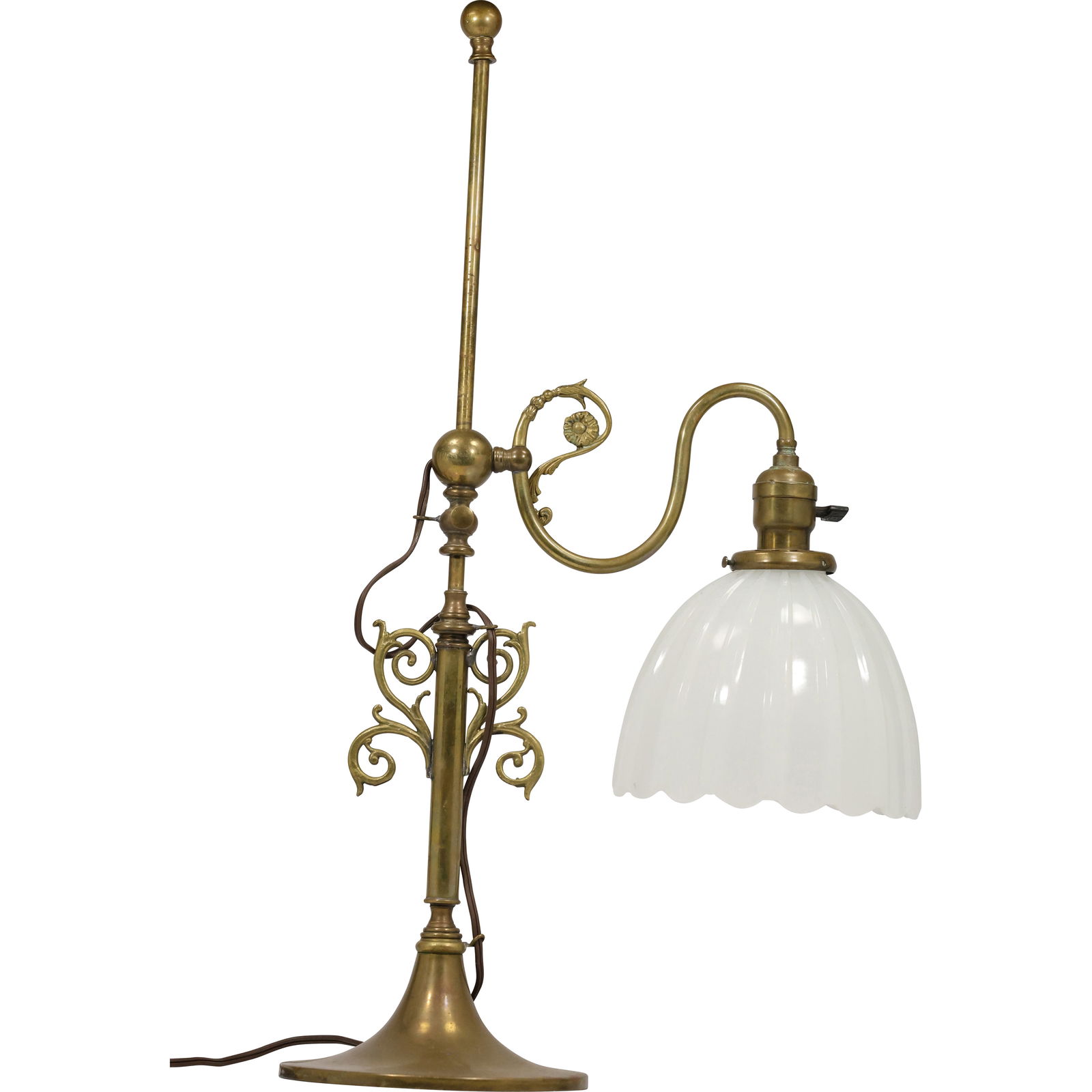 Victorian Brass Adjustable Table Lamp with Glass Bell Shade 25 inches height (1 of 18)
