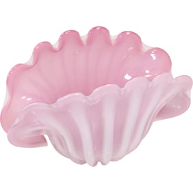 Large 'Pink opalescent' Shell bowl, Fratelli Toso c. 1959; 8.5 inches height x 9 inches wide