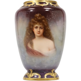 Antique 19th C. porcelain portrait vase, possibly from Royal Vienna or Royal Bonn 7 in. height