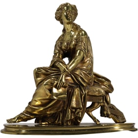Quality 19th C. Gilt Bronze Statue Sculpture of a Seated Classical Woman 11 in. height x 11.5 length
