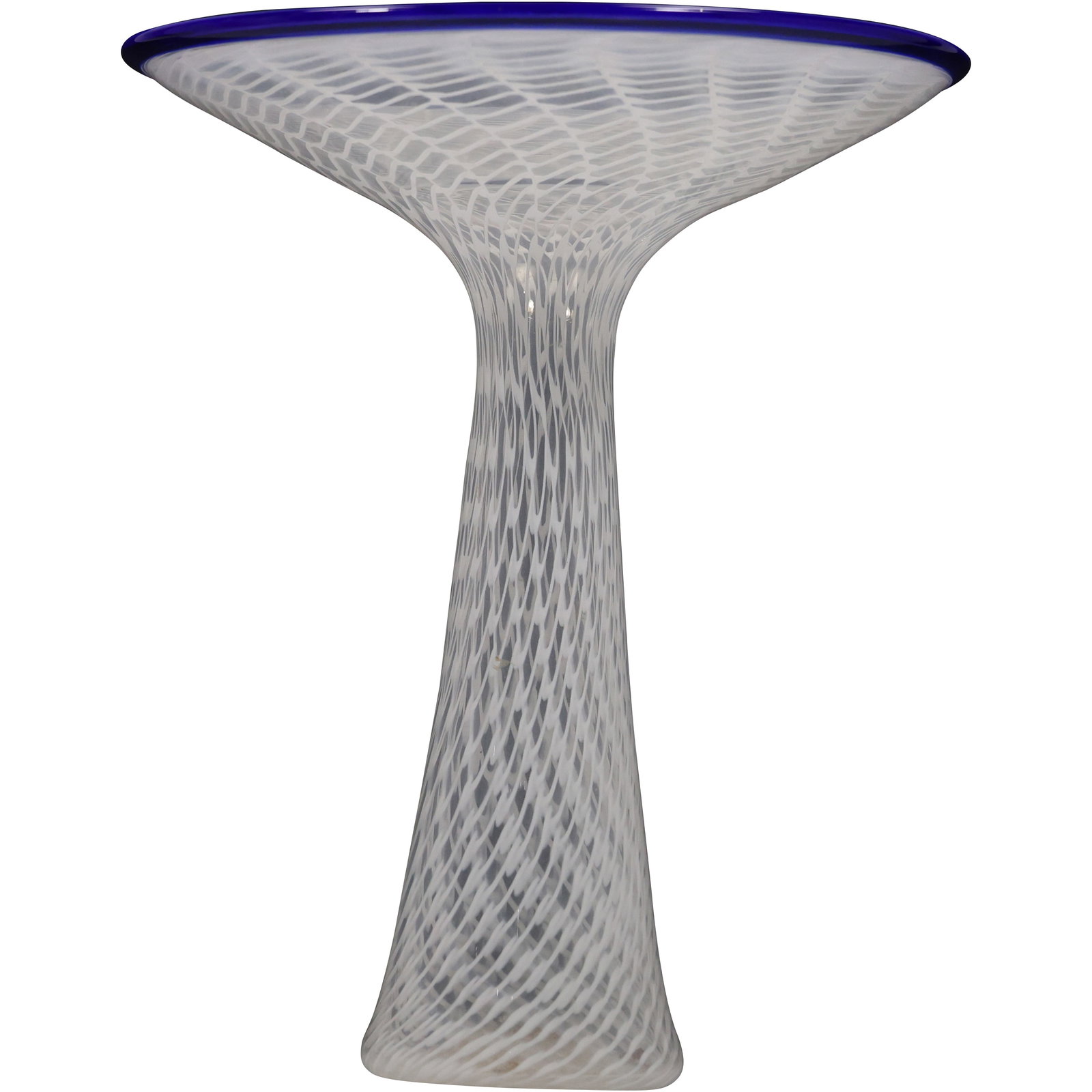 Artist Signed Murano Venetian Glass White Swirl Lattice Trumpet Vase 10 in. height x 8 in. wide: Artist Signed Murano Venetian Glass White Swirl Lattice Trumpet Vase 10 in. height x 8 in. wide. size: 10h 8w S:B
