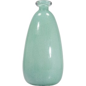 Tall Handblown Teal Green Glass Vase with Blob Top 16 inches height x 7 in. wide