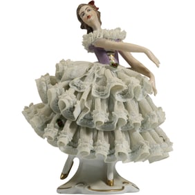 Wilhelm Rittirsch Germany Exquisite Porcelain Lace Woman Dancer 7.5 in. height x 5 in. wide
