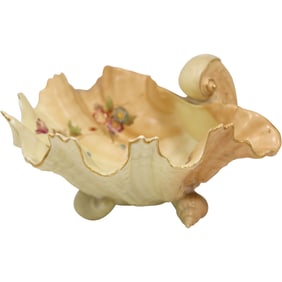 Antique 19th C. Royal Worcester "Blush Ivory" porcelain shell dish, footed base, 7 in. diameter