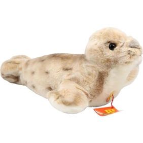 Steiff Robby Seal plush toy, Original Tag, Button in Ear, 13 in. length