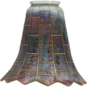 Tiffany? Antique Art Glass Lamp Shade with Copper Foil Pattern, 6 in. h., 2.25 inch fitter size