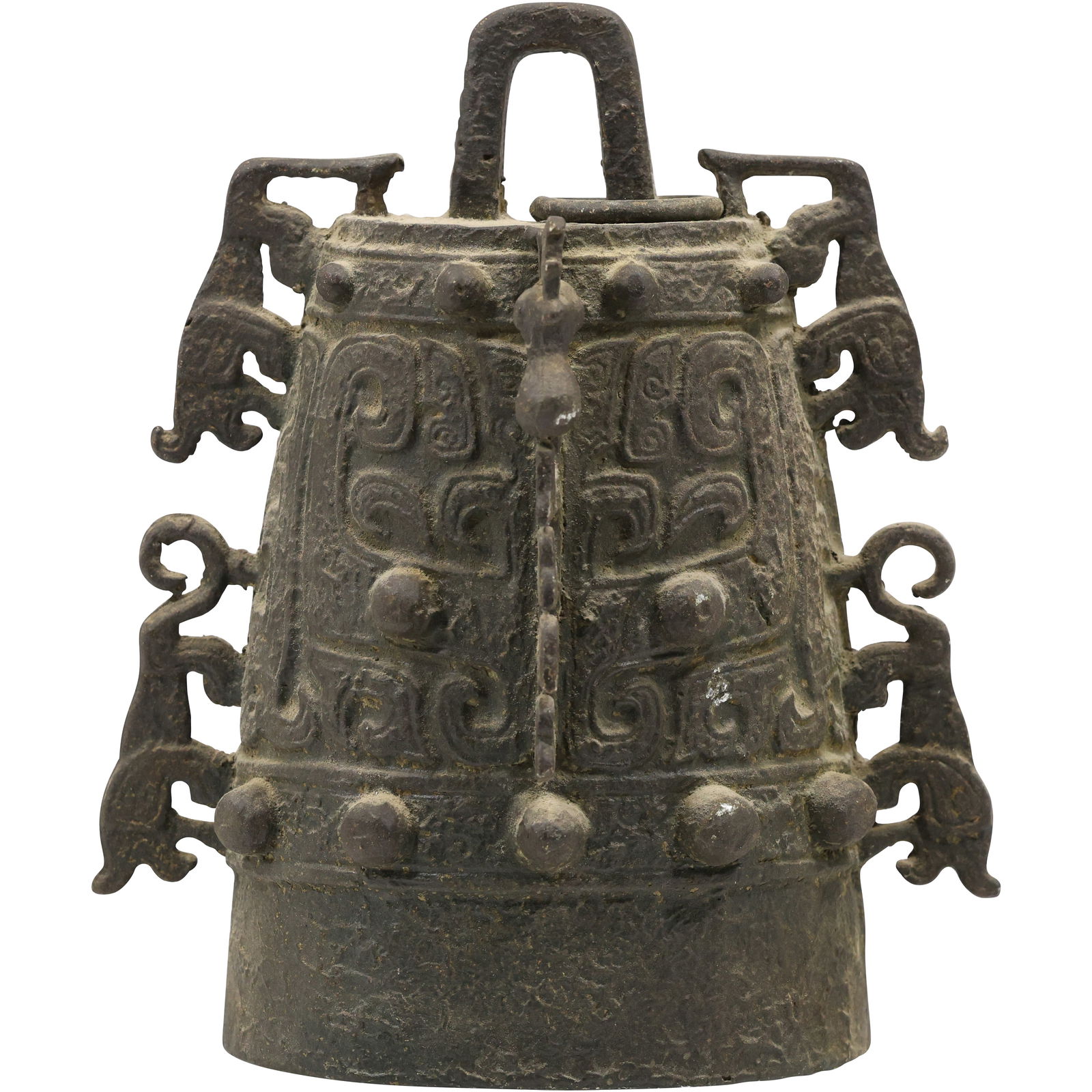 Chinese bronze bell, likely a niuzhong or a yongzhong from the Eastern Zhou dynasty (770–256 BCE). (1 of 11)