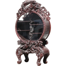 Large Japanese Meiji Period (1868 - 1912) Heavily Carved Dragon "Moon" Cabinet 73 in. height