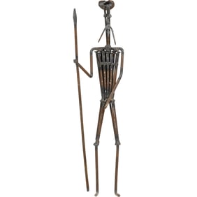 Brutalist Don Quixote Statue Metal Sculpture Gladiator Made with Steel Nails, 17.75 in. height