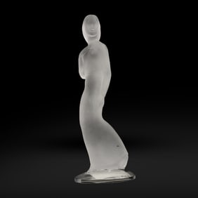 Vintage Art Deco frosted glass figurine, referred to as "Shy Girl" or "Lady in the Wind" 15 in. h.