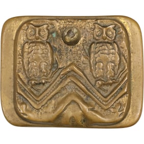 Antique Bronze Paperweight American Indian-style Owl pattern. 3 in. x 3.75 in.