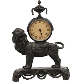 Maitland Smith Bronze Lion Mantle Clock 13 in. height x 9 in. length