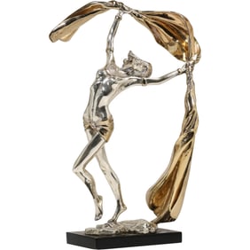 Mario Zamora Limited Edition D'Argenta Sculpture Silver Overay Woman Dancer with Ribbon 16 in. h.