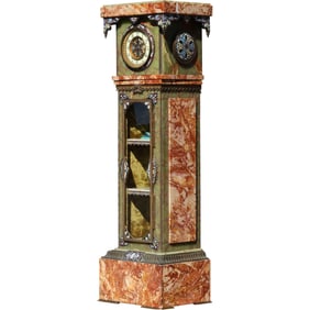 Spectaular TIFFANY & CO Onyx & Marble Pedestal Clock with Cloisonne Panels, Dial, 51 in. height