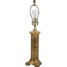 Brushed Gold Corinthian Column Footed Hollywood Regency Table Lamp 25 in. overall height