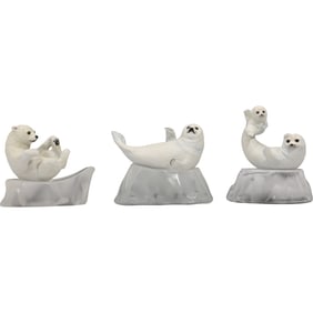 set of 3 "Snow Pup" seal figurines from The Franklin Mint. These figurines were issued in 1987