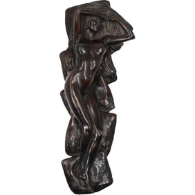 vintage mid-century carved wood sculpture of a nude woman in a dynamic pose 11.5 inches