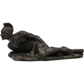 Antique Spelter figurine depicting a Mohican Indian warrior chief in a Crouched Position, Signed,