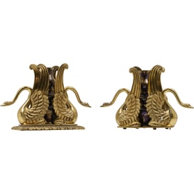 Fabulous Pair 19th C. Bronze Swans Figural Candlesticks in Original Patina