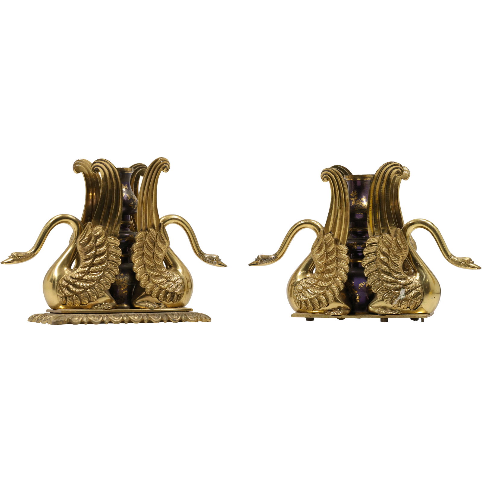Fabulous Pair 19th C. Bronze Swans Figural Candlesticks in Original Patina (1 of 13)