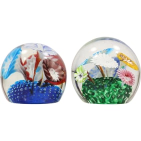 2 Quality Art Glass Paperweights with Internal Flowers 2 in. x 3 in.