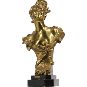 Signed Hippolyte Francois Moreau (1832 - 1927) Large Bronze Bust of Madame Meyer 23 in. height
