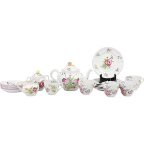 Spode "Marlborough Sprays" porcelain Tea Set Colorful Floral Designs on White - See Pictures