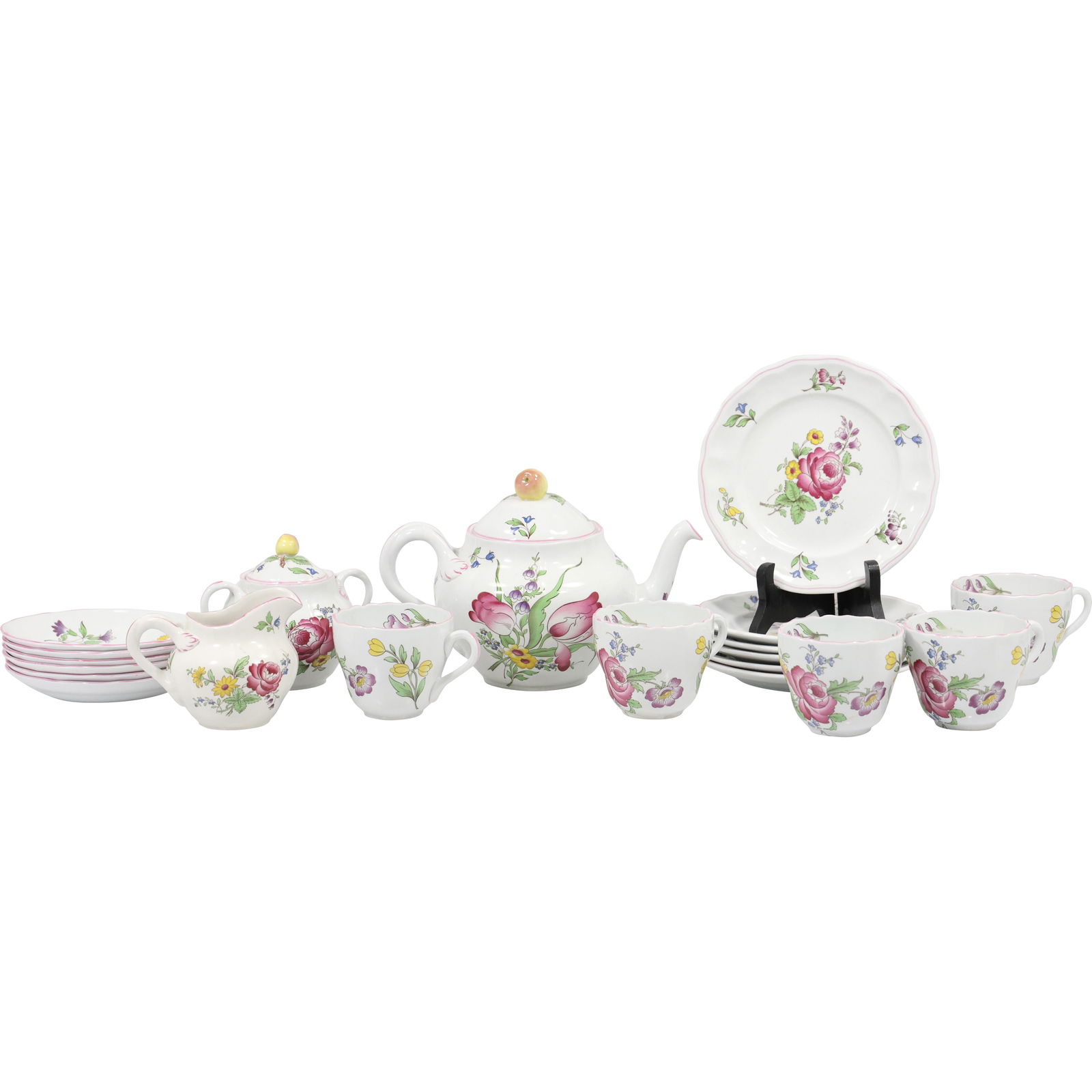 Spode "Marlborough Sprays" porcelain Tea Set Colorful Floral Designs on White - See Pictures (1 of 11)