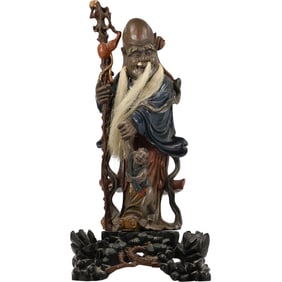 Antique Carved Teak statue of Shouxing (also known as Shoulao), the Chinese god of longevity