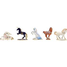 Estate Collection of 5 Assorted Franklin Mint Porcelain Unicorn and Horse Figurines