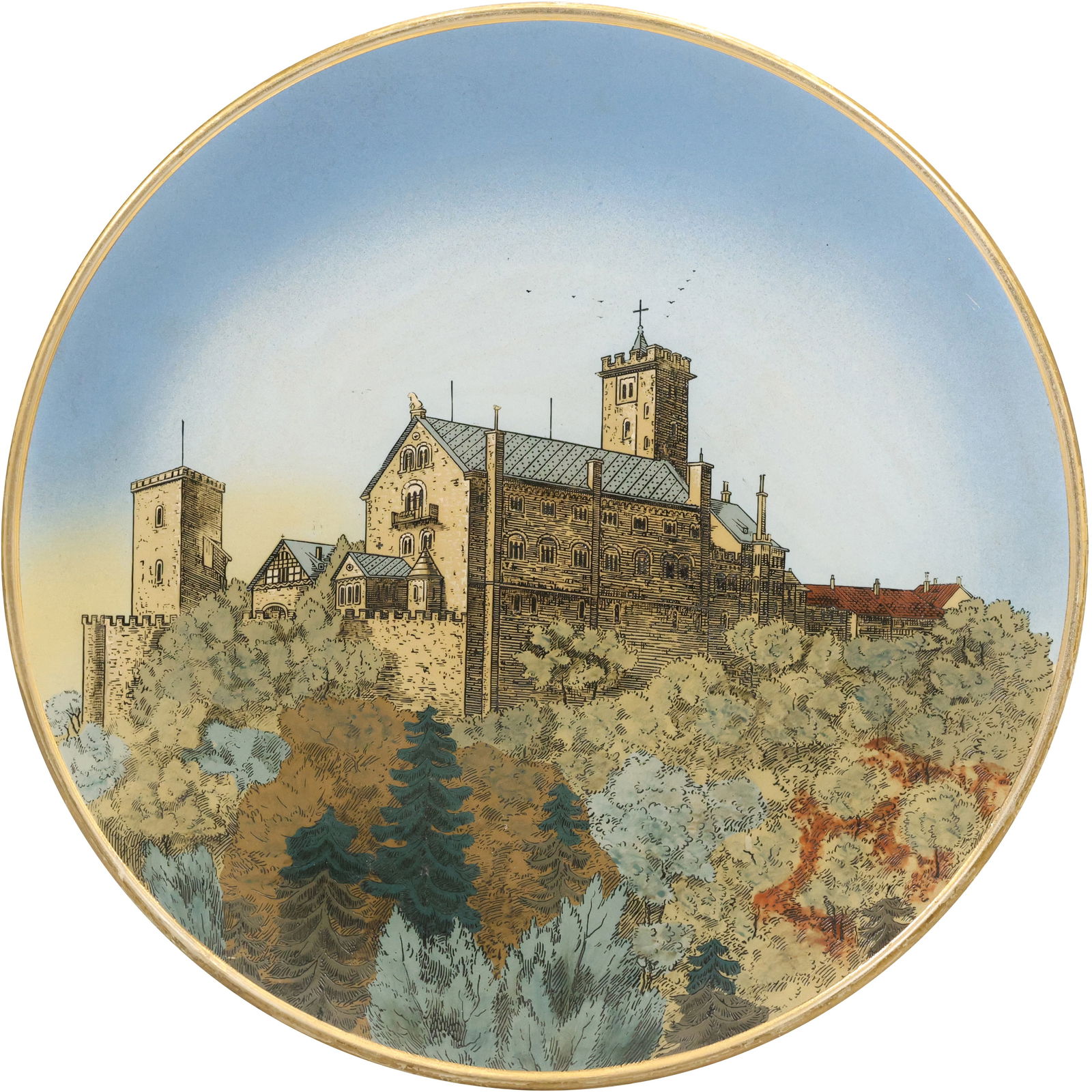 Mettlach #2361 Wartburg Castle Etched Plaque 17.5 inches diameter (1 of 15)