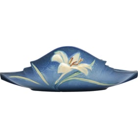 Roseville Art Pottery Blue "Zephyr Lily" pottery console bowl. 10 inches length