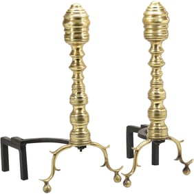 LATE 18th EARLY 19th CENTURY CHIPPENDALE STYLE BRONZE/IRON FIREPLACE ANDIRONS FIREDOG