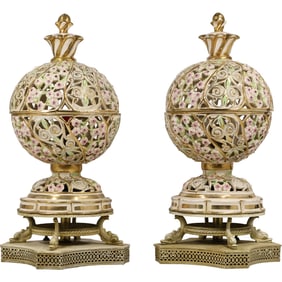 pair of vintage Capodimonte Porcelain table lamps, often referred to as "Genii" or "Genie" lamps.