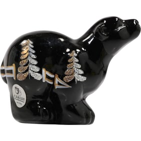 Fenton Art Glass black polar bear figurine with Original Label