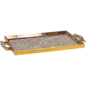 Persian serving tray, Wood Frame with intricate enamel work known as Minakari 21 in. x 11 in.
