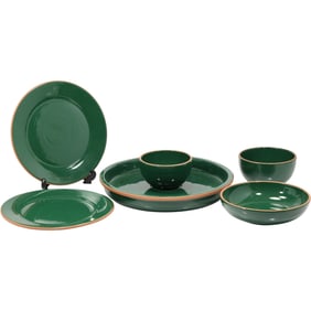 5 Assorted DANSK Portugal Green Ceramic Dishes, Bowl, Dipping Tray