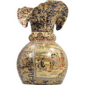 Large Satsuma-style vase, a type of Japanese earthenware known for its intricate designs 19.5 in. h.