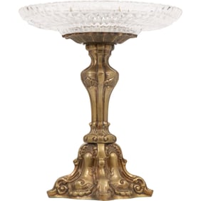 Continental European gilt bronze Base and cut crystal tazza centerpiece 13 in. height x 11 in. wide