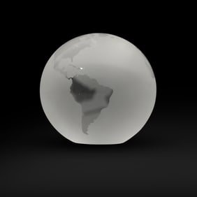 Tiffany & Co. etched crystal world globe paperweight. 2 in. diameter