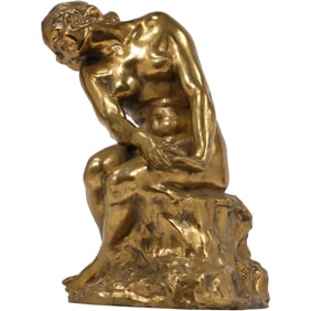 Signed DUBOIS, Antique Quality Gold Dore Bronze Sculpture of a Seated Nude Woman 11 in. height