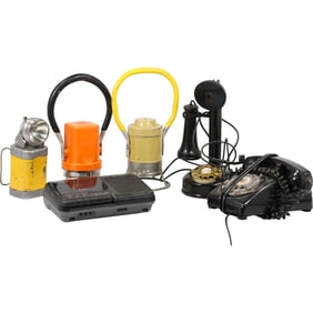 Estate Grouping Assortment of Vintage Telephones, Lanterns, Tape Recorder - See Pictures