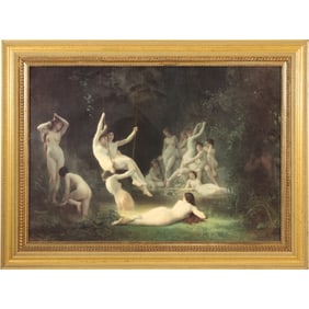 20th C. Giclee Art on Canvas "The Nymphaeum" by French artist William-Adolphe Bouguereau