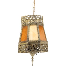 Hollywood Regency multi colored stained glass hanging chandelier 18.5 inches x 8 inches