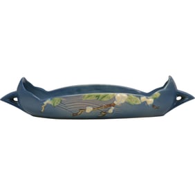 Roseville Pottery console bowl in the Snowberry pattern, 16.5 inches length