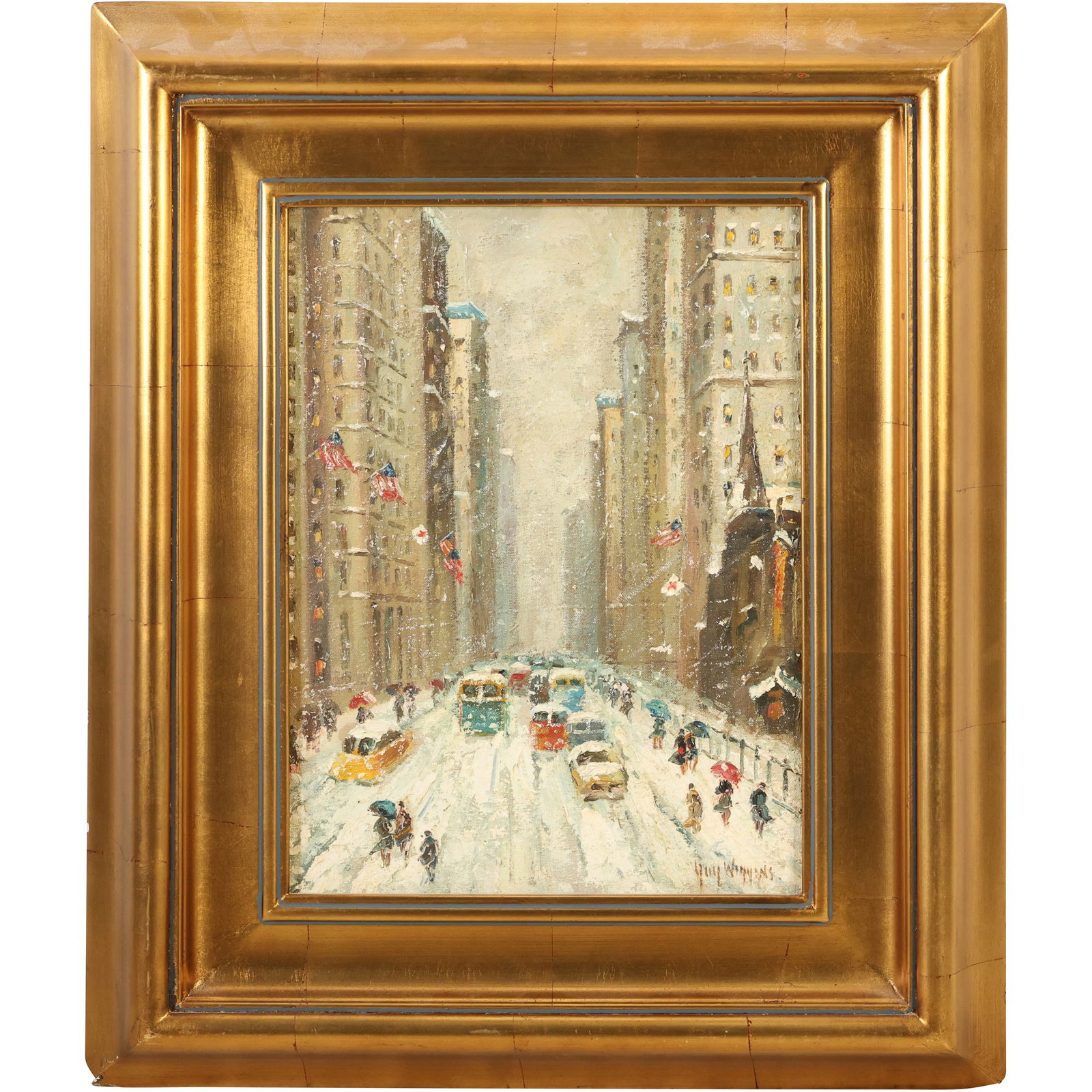 Guy Carleton Wiggins (1883 - 1962) , Oil on Canvas Painting, New York Winter Street Scene (1 of 19)